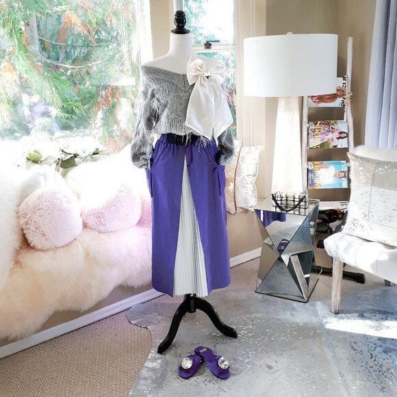 EUC Franc belted purple skirt with pleated grey accent and cargo pockets, O/S - Picture 1 of 8
